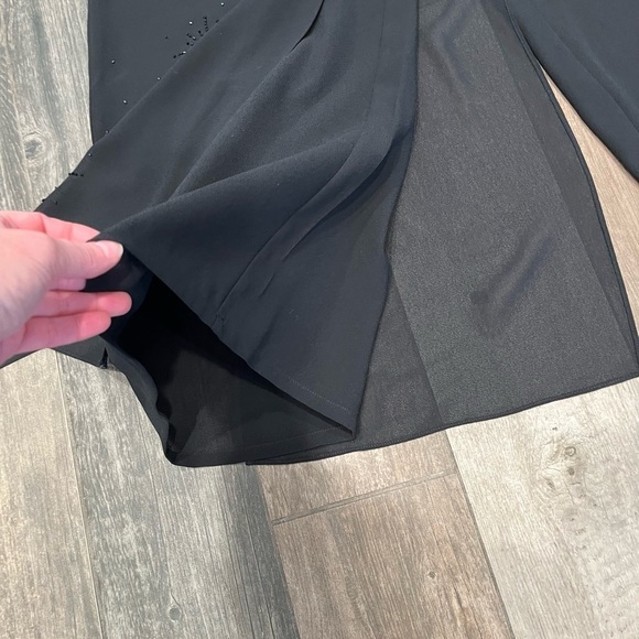 Adrianna Papell Black Sheer Crepe Wide Leg Pants Evening Palazzo Sz 12 Beaded - Picture 4 of 9